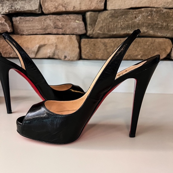 Authentic EUC Christian Louboutin Private Number 120mm Slingback Peep-toe Heels - Picture 3 of 12